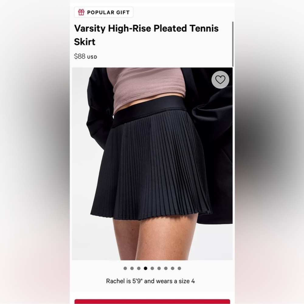 Lululemon black pleated tennis skirt size 6